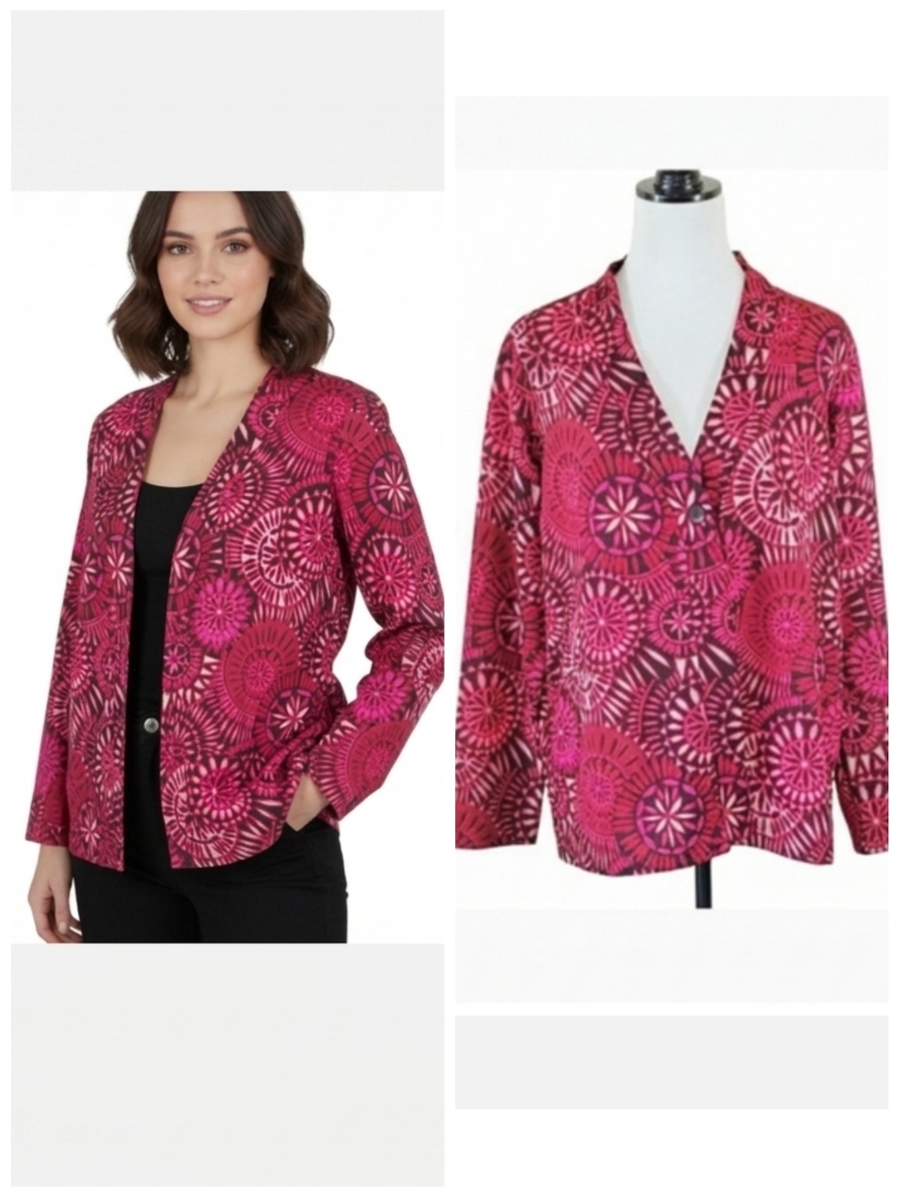 Liz Baker bright mandala lightweight Blazer jacket women's size large